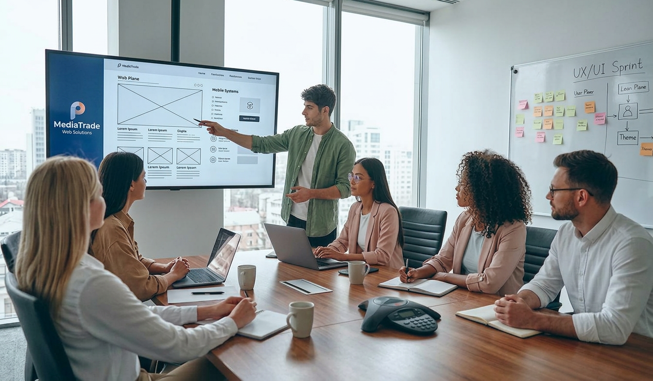 Das MediaTrade Team bei einer Website-Präsentation